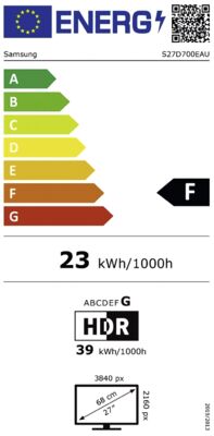 Energielabel von ViewFinity S27D700EAU, Energieeffizienzklasse F. Daten siehe Produktdetailseite.
