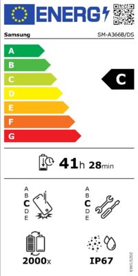 Energielabel von Galaxy A36 5G A366B 128GB, Energieeffizienzklasse C. Daten siehe Produktdetailseite.