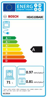 Étiquette énergétique de HEA510BA0C, classe d'efficacité énergétique A. Données disponibles sur la page produit.