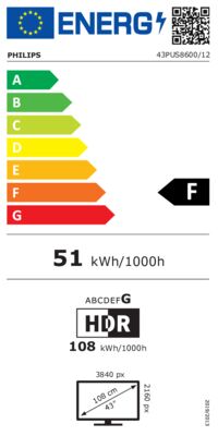 Energielabel von 43PUS8600/12, Energieeffizienzklasse F. Daten siehe Produktdetailseite.