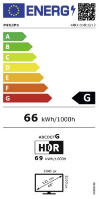 Energielabel von 48OLED810/12, Energieeffizienzklasse G. Daten siehe Produktdetailseite.