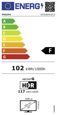 Energielabel von 65OLED910/12, Energieeffizienzklasse F. Daten siehe Produktdetailseite.