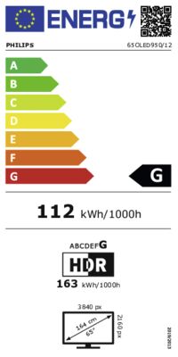Energielabel von 65OLED950/12, Energieeffizienzklasse G. Daten siehe Produktdetailseite.