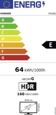 Energielabel von 55U8Q, Energieeffizienzklasse E. Daten siehe Produktdetailseite.