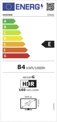 Energielabel von 65E8Q, Energieeffizienzklasse E. Daten siehe Produktdetailseite.