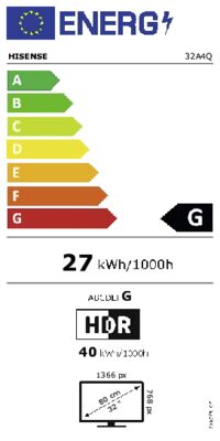Energielabel von 32A5Q, Energieeffizienzklasse G. Daten siehe Produktdetailseite.