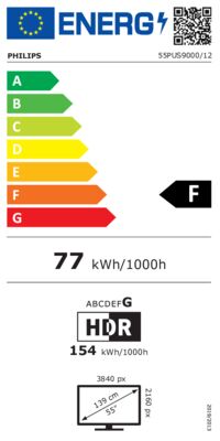 Energielabel von 55PUS9000/12, Energieeffizienzklasse F. Daten siehe Produktdetailseite.