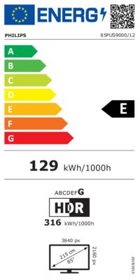 Energielabel von 85PUS9000/12, Energieeffizienzklasse E. Daten siehe Produktdetailseite.