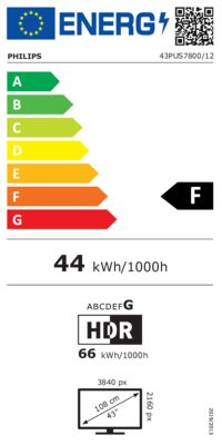Energielabel von 43PUS7800/12, Energieeffizienzklasse F. Daten siehe Produktdetailseite.