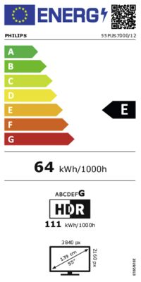 Energielabel von 55PUS7000/12, Energieeffizienzklasse E. Daten siehe Produktdetailseite.