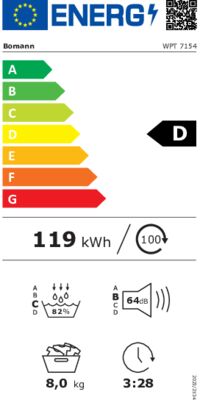 Energielabel von WPT 7154, Energieeffizienzklasse D. Daten siehe Produktdetailseite.