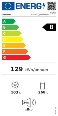 Energielabel von KGNsf 57Vb03, Energieeffizienzklasse B. Daten siehe Produktdetailseite.