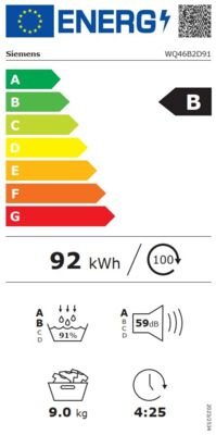 Energielabel von WQ46B2D91 topTeam, Energieeffizienzklasse B. Daten siehe Produktdetailseite.