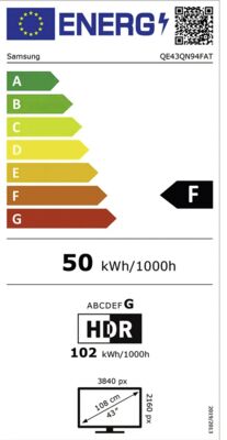 Energielabel von QE43QN94FATXXN, Energieeffizienzklasse F. Daten siehe Produktdetailseite.