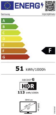 Energielabel von GQ43Q8FAAUXZG, Energieeffizienzklasse F. Daten siehe Produktdetailseite.