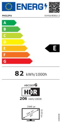 Energielabel von 65PUS9080/12, Energieeffizienzklasse E. Daten siehe Produktdetailseite.