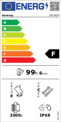 Energielabel von Galaxy Tab S10 FE+ 128GB Wi-Fi X620N, Energieeffizienzklasse F. Daten siehe Produktdetailseite.