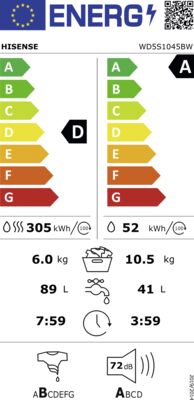 Energielabel von WD5S1045BW, Energieeffizienzklasse D. Daten siehe Produktdetailseite.