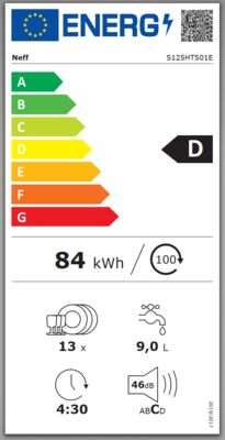 Energielabel von S125HTS01E, Energieeffizienzklasse D. Daten siehe Produktdetailseite.