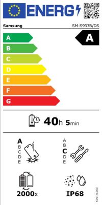 Energielabel von Galaxy S25 Edge S937B 256GB, Energieeffizienzklasse A. Daten siehe Produktdetailseite.