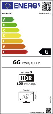 Energielabel von TV-48Z90BE7, Energieeffizienzklasse G. Daten siehe Produktdetailseite.