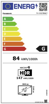 Energielabel von TV-55Z90BE7, Energieeffizienzklasse G. Daten siehe Produktdetailseite.