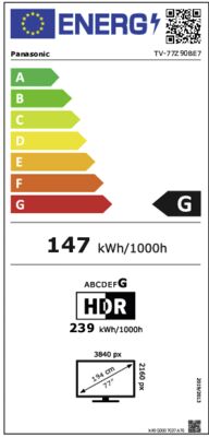 Energielabel von TV-77Z90BE7, Energieeffizienzklasse G. Daten siehe Produktdetailseite.