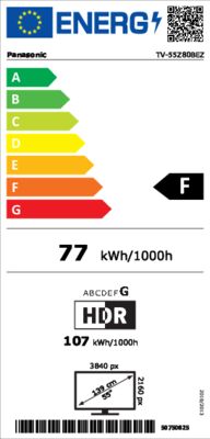 Energielabel von TV-55Z80BEZ, Energieeffizienzklasse F. Daten siehe Produktdetailseite.