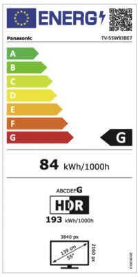 Energielabel von TV-55W93BE7, Energieeffizienzklasse G. Daten siehe Produktdetailseite.