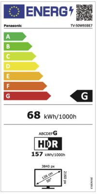 Energielabel von TV-50W93BE7, Energieeffizienzklasse G. Daten siehe Produktdetailseite.