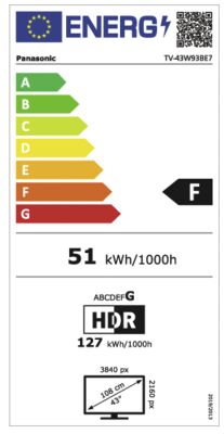 Energielabel von TV-43W93BE7, Energieeffizienzklasse F. Daten siehe Produktdetailseite.