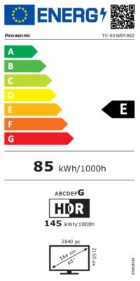 Energielabel von TV-65W85BEZ, Energieeffizienzklasse E. Daten siehe Produktdetailseite.