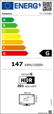 Energielabel von TV-77Z95BEK, Energieeffizienzklasse G. Daten siehe Produktdetailseite.