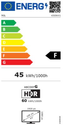 Energielabel von 43S5K, Energieeffizienzklasse F. Daten siehe Produktdetailseite.