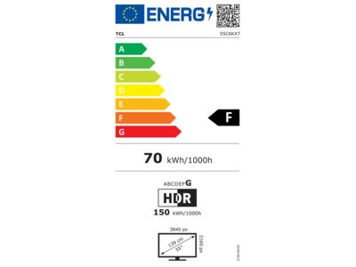 Energielabel von 55C6K, Energieeffizienzklasse E. Daten siehe Produktdetailseite.