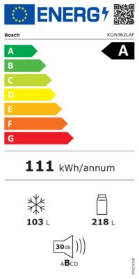 Energielabel von KGN362LAF, Energieeffizienzklasse A. Daten siehe Produktdetailseite.