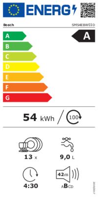 Energielabel von SMS4EBW03D, Energieeffizienzklasse A. Daten siehe Produktdetailseite.