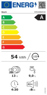 Energielabel von SMS4EBW03D, Energieeffizienzklasse A. Daten siehe Produktdetailseite.