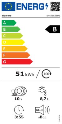 Energielabel von SR43ES25ME, Energieeffizienzklasse B. Daten siehe Produktdetailseite.