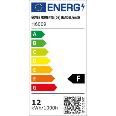 Etichetta energetica di Smart Wifi&BLE Light Bulb, classe di efficienza energetica F. Dati disponibili sulla pagina del prodotto.