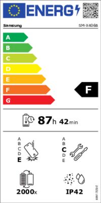 Energielabel von Galaxy Tab S10 Lite 128GB 5G X406B, Energieeffizienzklasse F. Daten siehe Produktdetailseite.