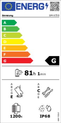 Energielabel von Galaxy Tab S11 WiFi 256GB, Energieeffizienzklasse G. Daten siehe Produktdetailseite.