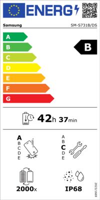 Energielabel von Galaxy S25 FE S731B 256GB, Energieeffizienzklasse B. Daten siehe Produktdetailseite.