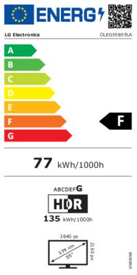 Energielabel von OLED55B59LA, Energieeffizienzklasse F. Daten siehe Produktdetailseite.
