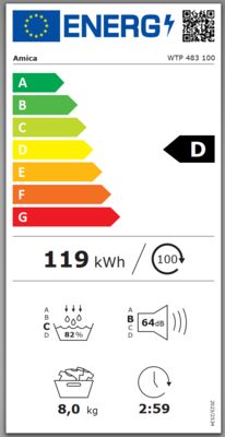 Energielabel von WTP 483 100, Energieeffizienzklasse D. Daten siehe Produktdetailseite.