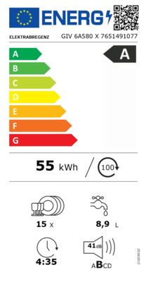 Energielabel von GIV 6A580 X, Energieeffizienzklasse A. Daten siehe Produktdetailseite.