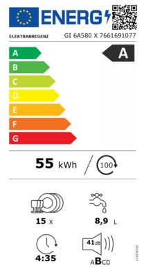 Energielabel von GI 6A580 X, Energieeffizienzklasse A. Daten siehe Produktdetailseite.