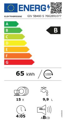 Energielabel von GIV 5B460 S, Energieeffizienzklasse B. Daten siehe Produktdetailseite.