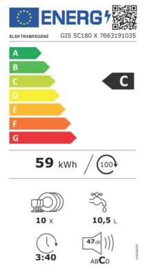 Energielabel von GIS 5C180 X, Energieeffizienzklasse C. Daten siehe Produktdetailseite.