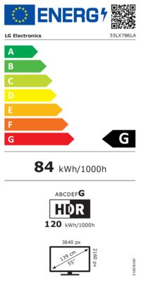 Étiquette énergétique de 55LX7B6LA, classe d'efficacité énergétique G. Données disponibles sur la page produit.